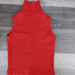 Women's Red Ribbed Sleeveless High Neck Sweater
